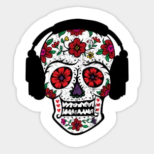 Sugar Skull Headphones Sticker